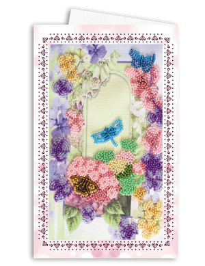 Postcards Bead Embroidery Kit Postcard-envelope for microbead embroidery Dragonfly and Butterfly