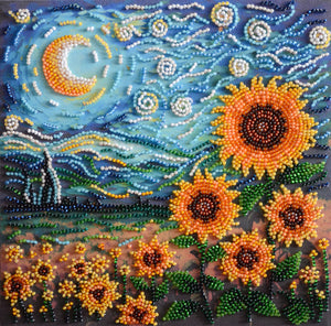 Bead Embroidery Kit Mid-sized bead embroidery kit Sunflowers in night’s embrace