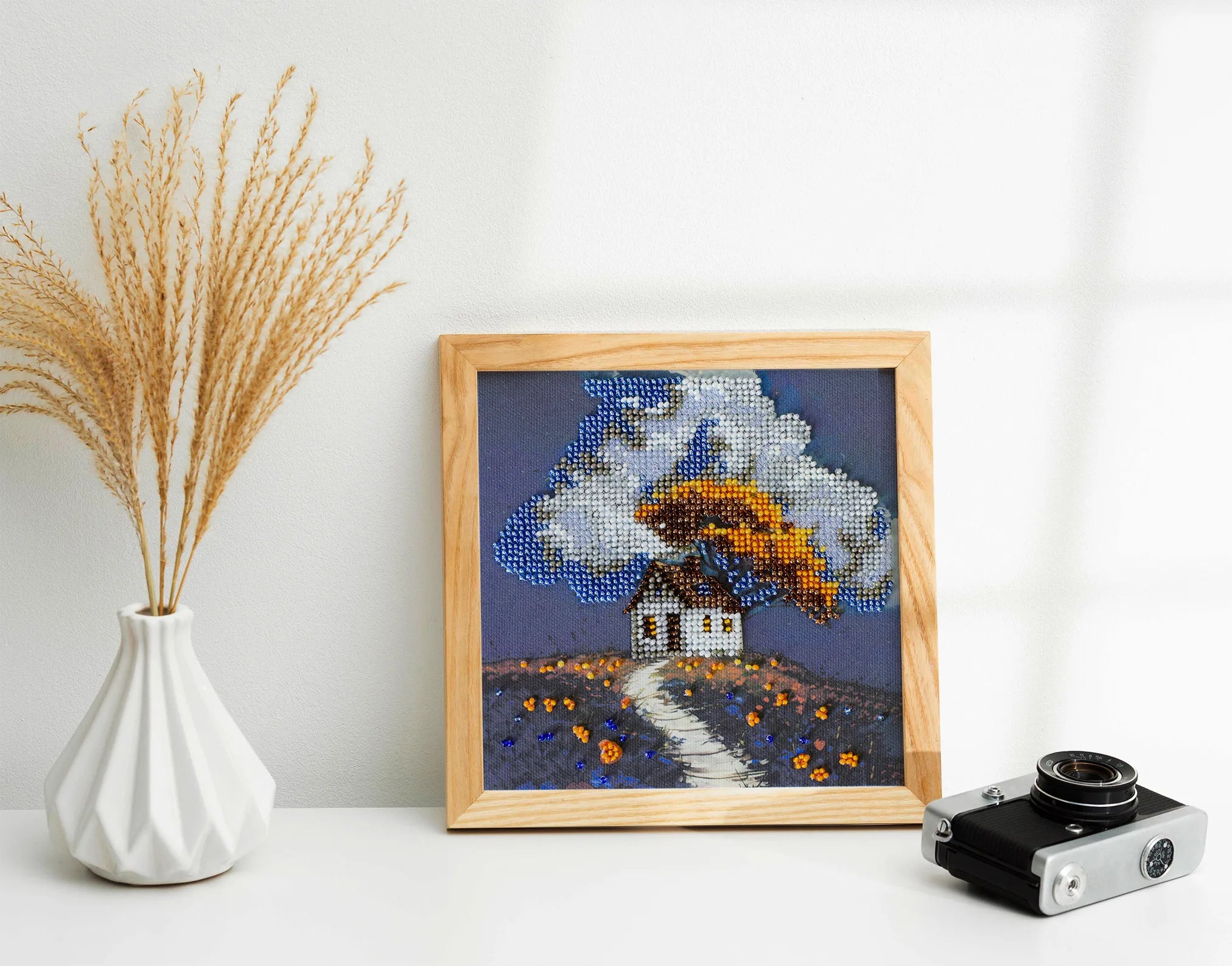 Bead Embroidery Kit Mini Bead embroidery kit Cottage Beneath the Clouds