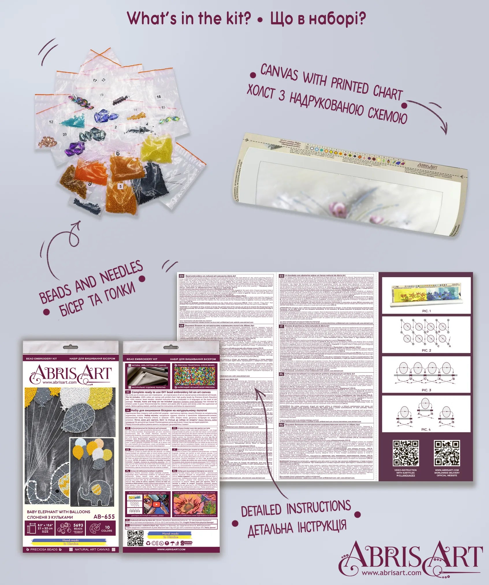 Bead Embroidery Kit Main Bead Embroidery Kit Baby elephant with balloons