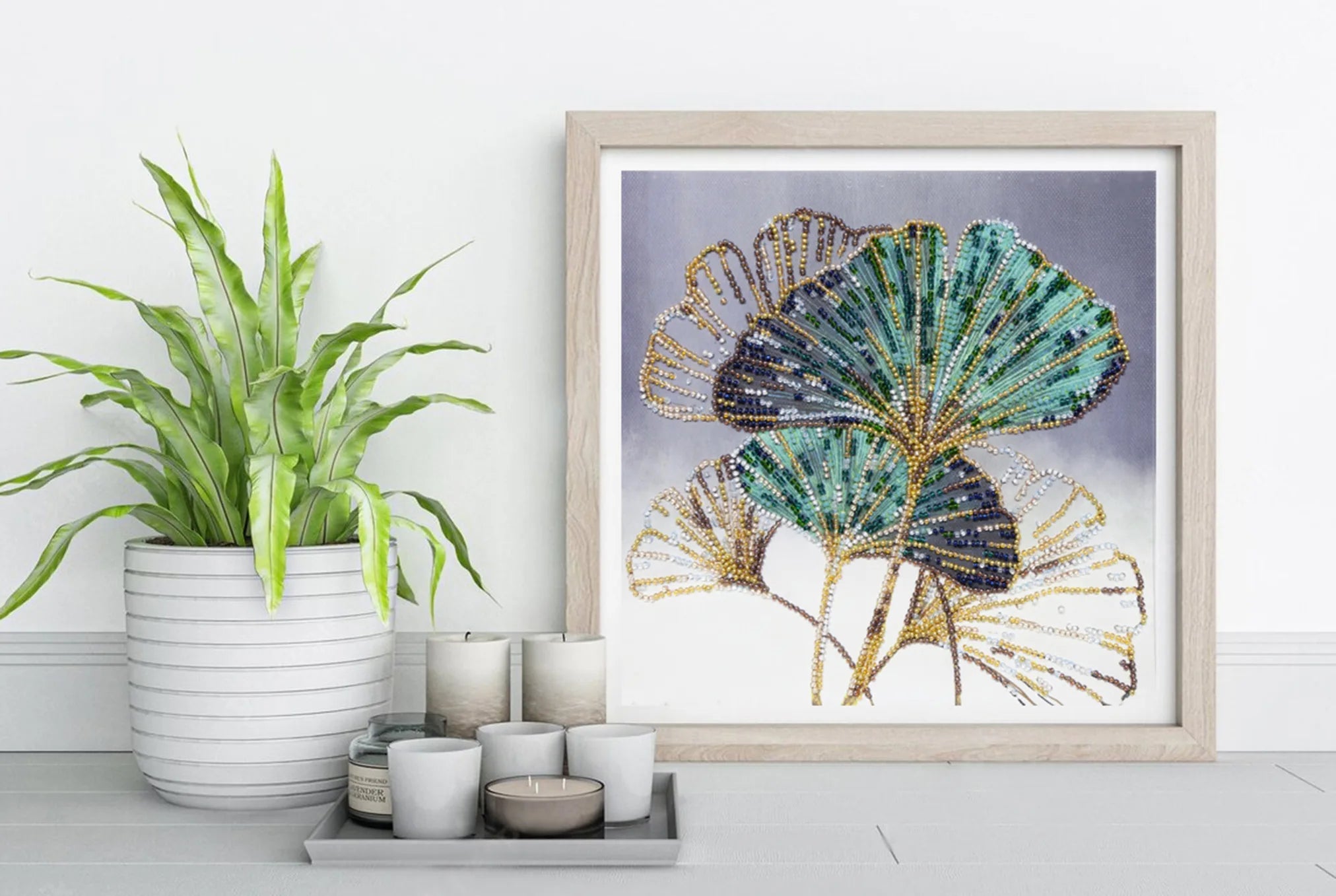 Bead Embroidery Kit Mid-sized bead embroidery kit Emerald leaves