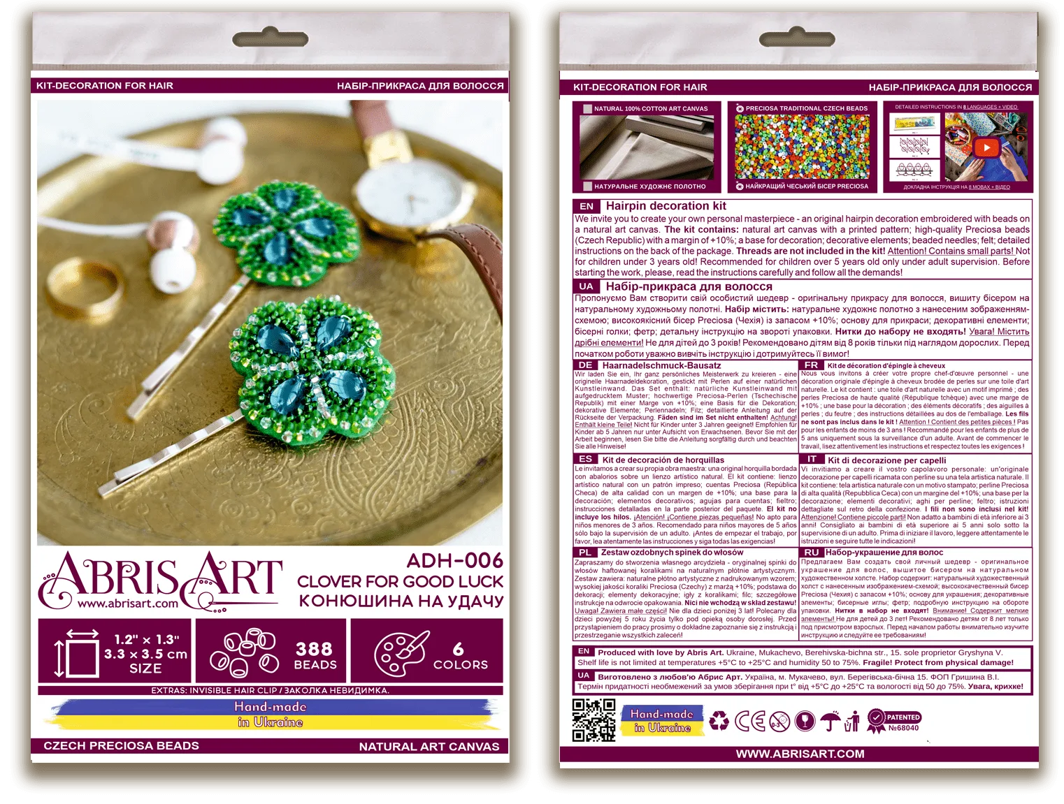 Hair Accessories Embroidery Kit Decoration Clover for good luck