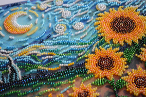 Bead Embroidery Kit Mid-sized bead embroidery kit Sunflowers in night’s embrace
