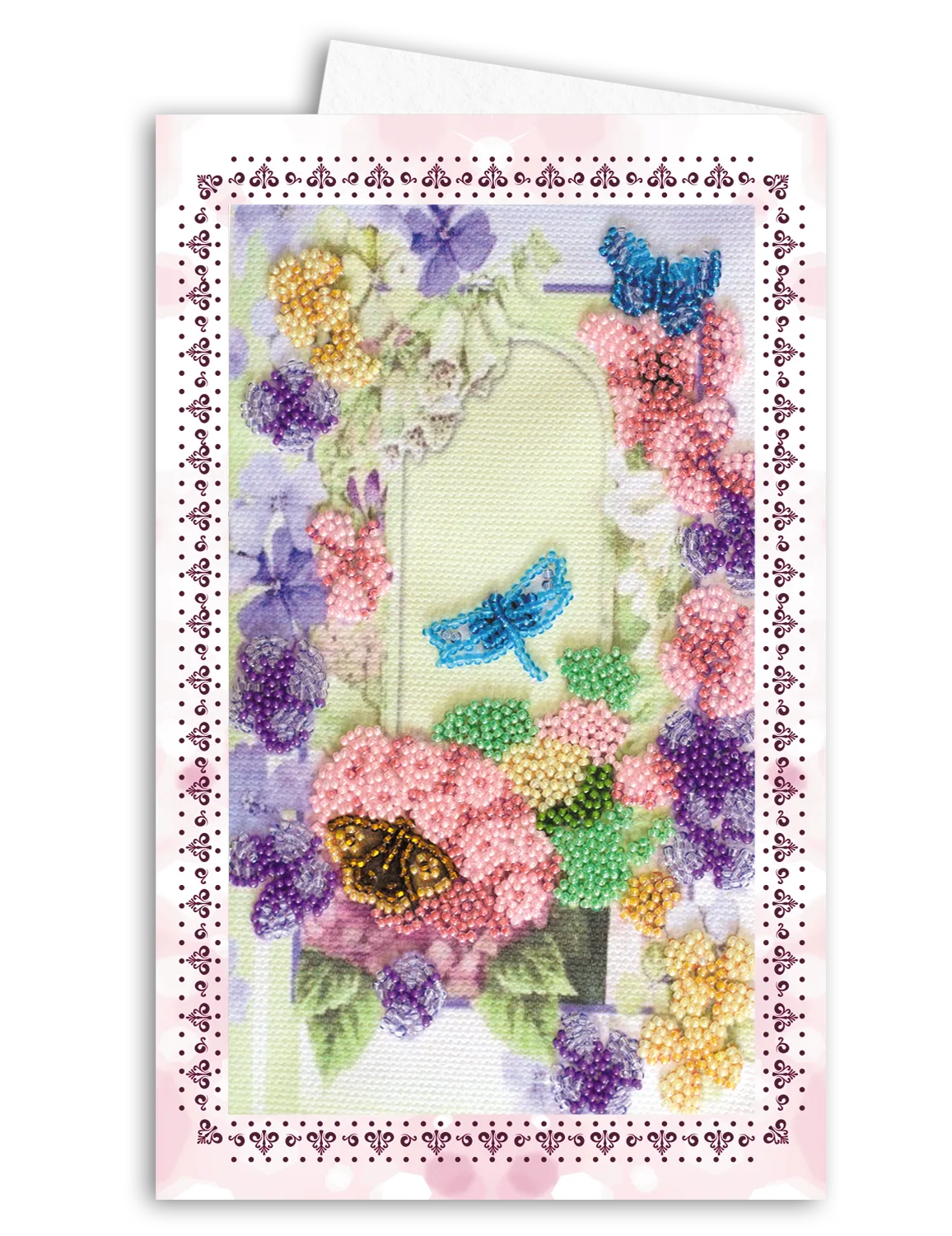 Postcards Bead Embroidery Kit Postcard-envelope for microbead embroidery Dragonfly and Butterfly