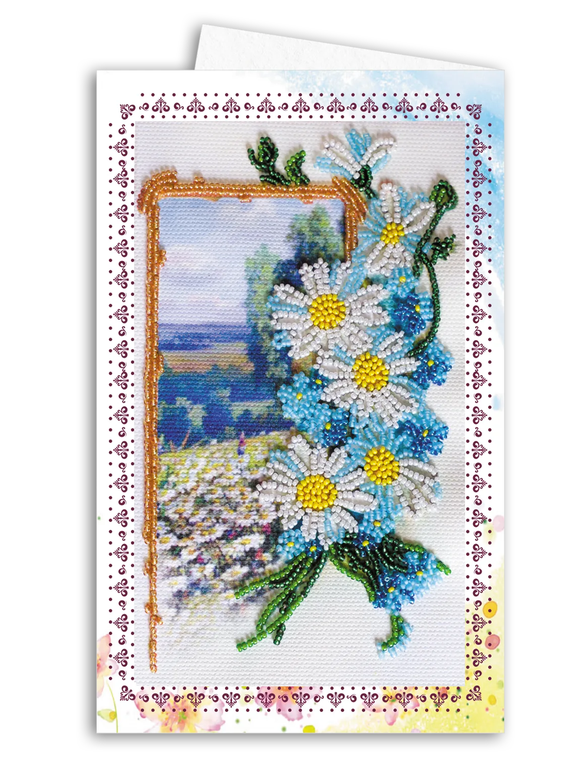Postcards Bead Embroidery Kit Postcard-envelope for microbead embroidery Chamomile field