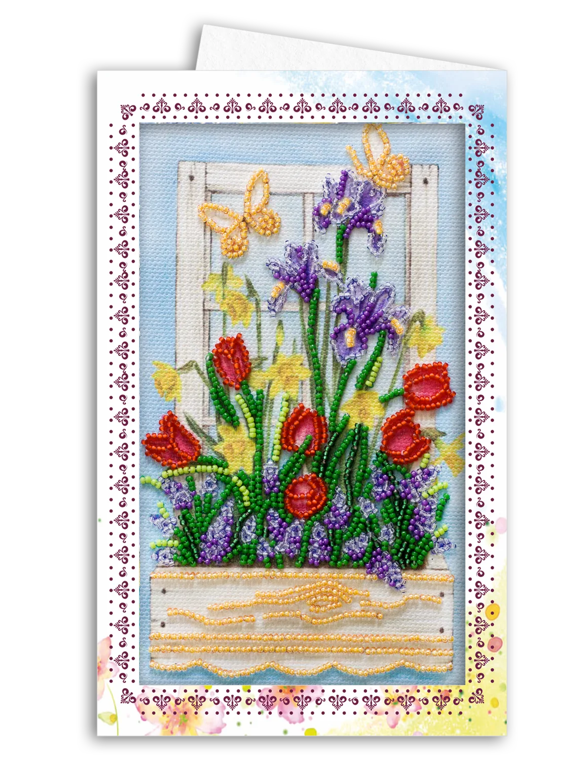 Postcards Bead Embroidery Kit Postcard-envelope for microbead embroidery Early spring
