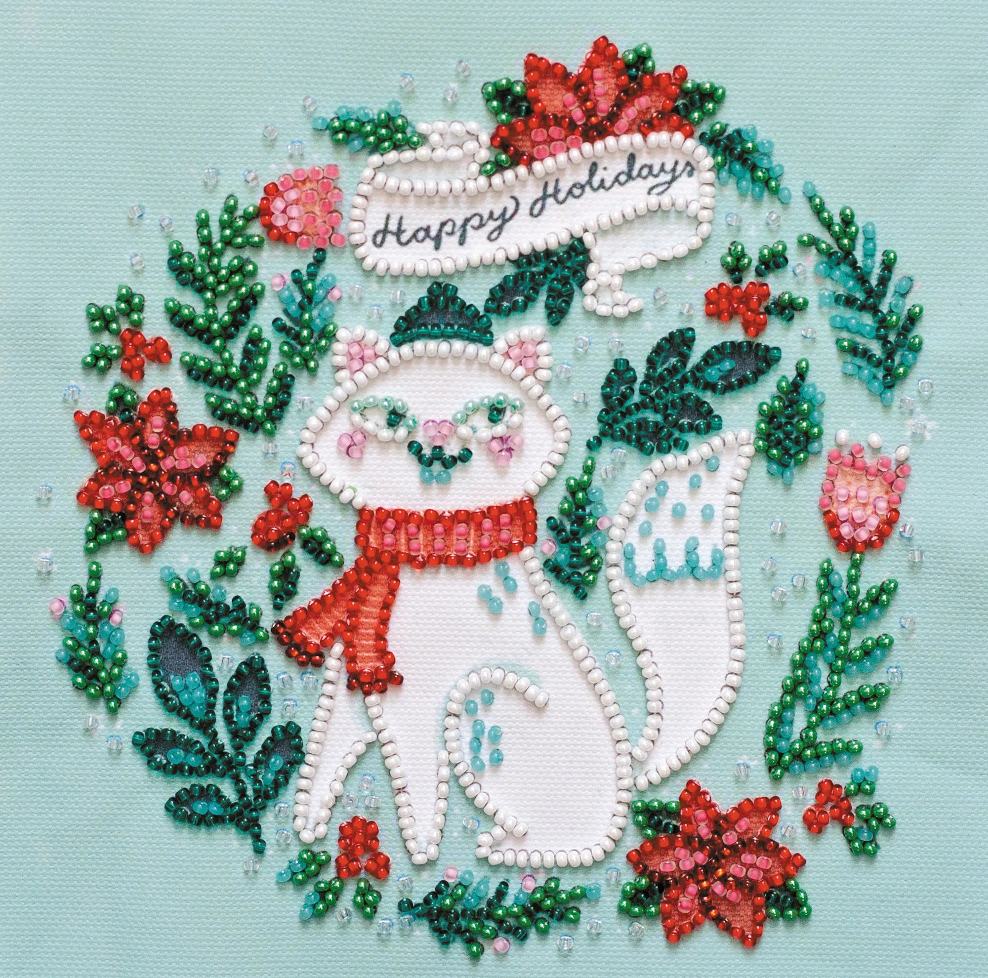 Bead Embroidery Kit Mini Bead embroidery kit Kitty in a scarf