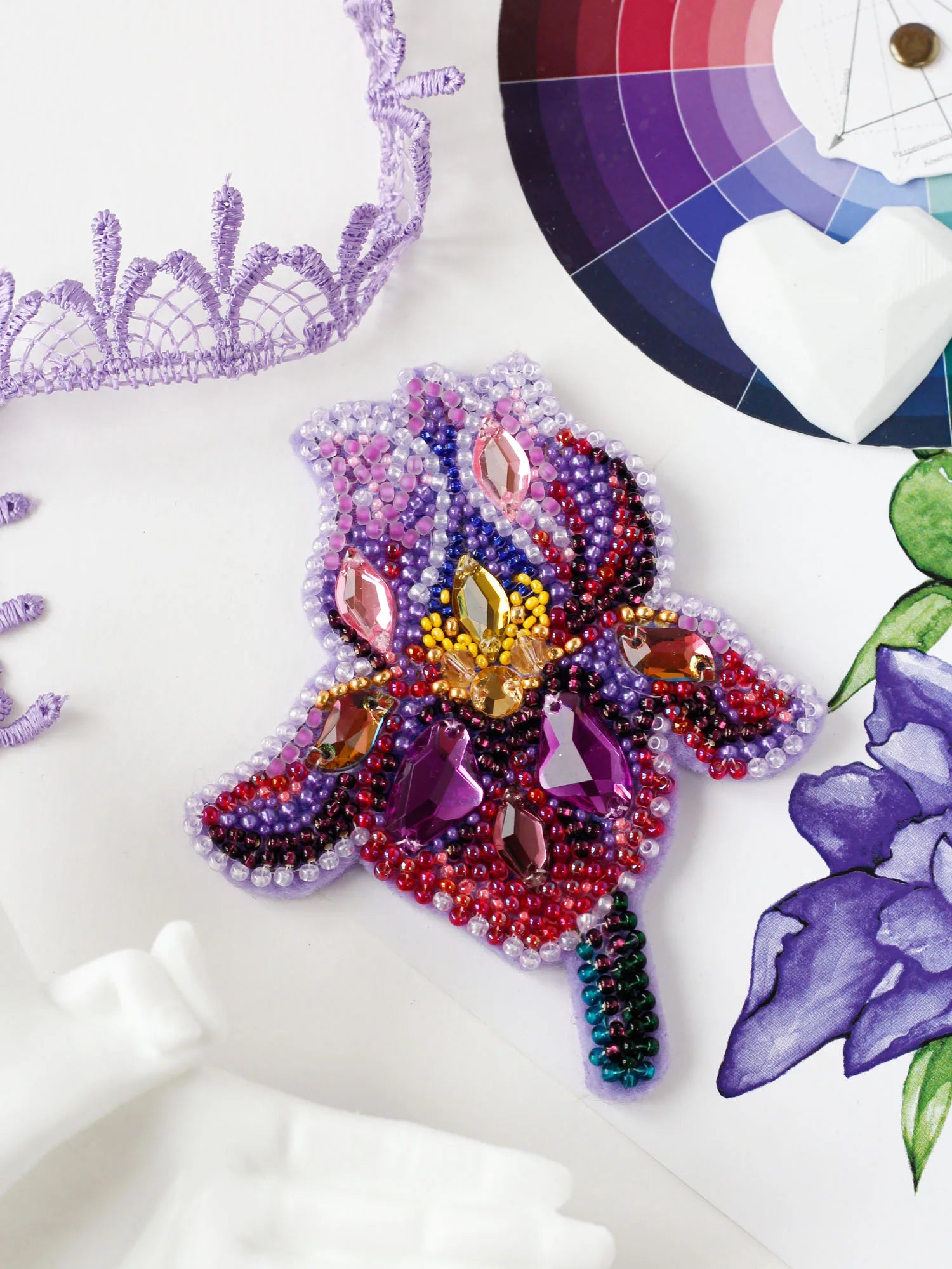 Brooch Embroidery Kit Decoration Amethyst iris