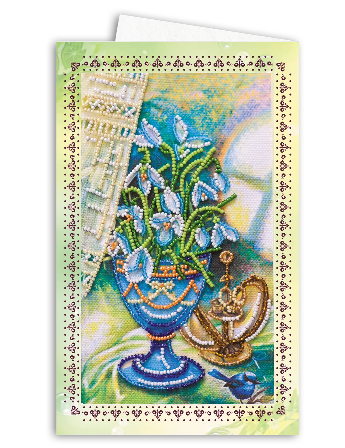 Postcards Bead Embroidery Kit Postcard-envelope for microbead embroidery Snowdrops