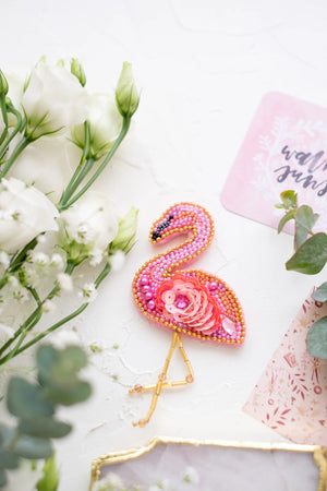Brooch Embroidery Kit Decoration Flamingo