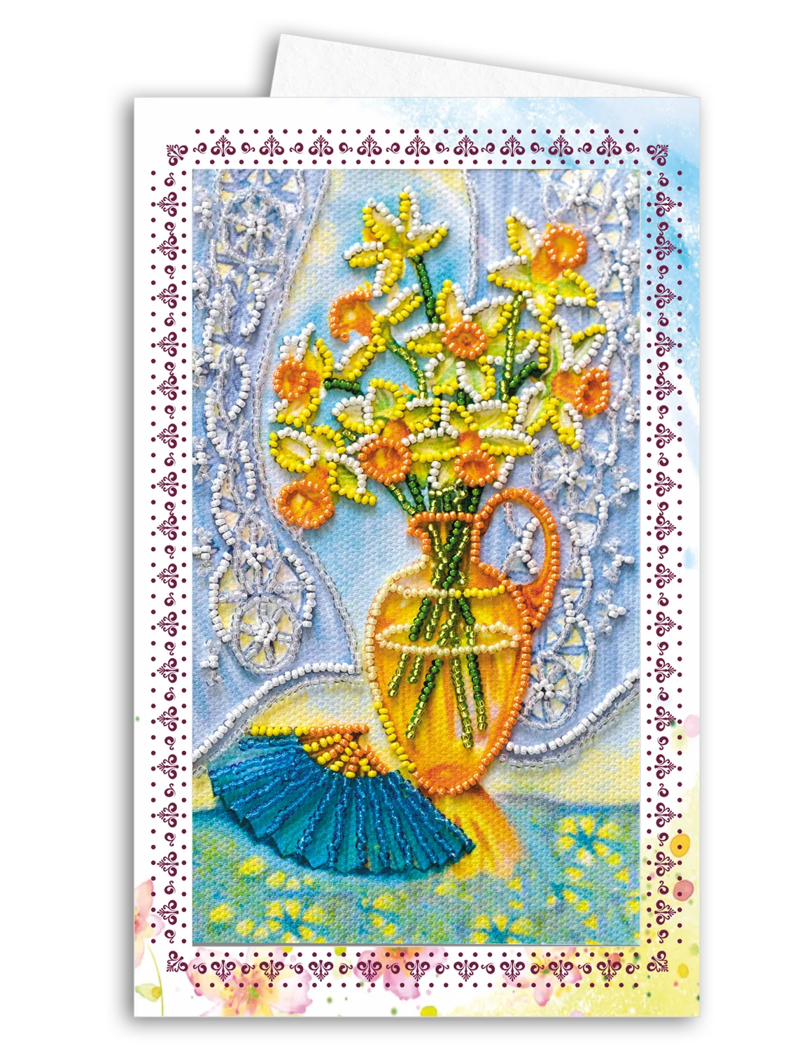 Postcards Bead Embroidery Kit Postcard-envelope for microbead embroidery Still Life with a Fan