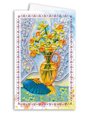Postcards Bead Embroidery Kit Postcard-envelope for microbead embroidery Still Life with a Fan