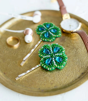 Hair Accessories Embroidery Kit Decoration Clover for good luck