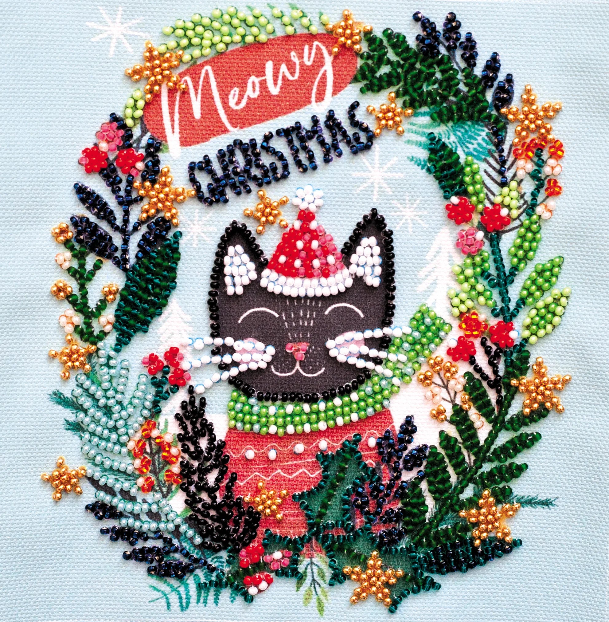 Bead Embroidery Kit Mini Bead embroidery kit Meow Christmas