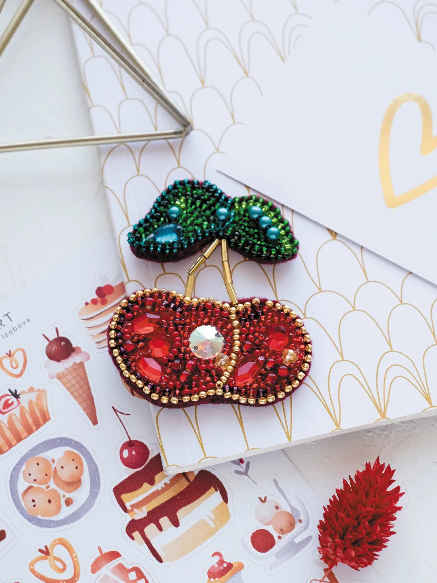 Brooch Embroidery Kit Decoration Cherries
