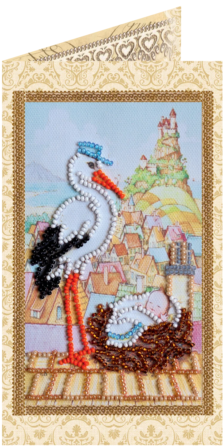 Postcards Bead Embroidery Kit Postcard bead embroidery kits Stork gift