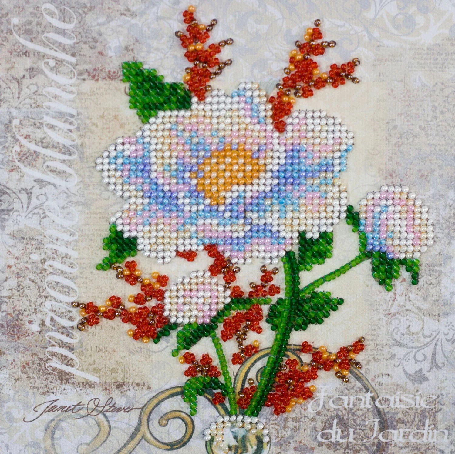 Bead Embroidery Kit Mini Bead embroidery kit White flower
