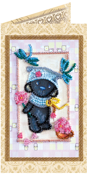 Postcards Bead Embroidery Kit Postcard bead embroidery kits Teddy bear and dragonfly