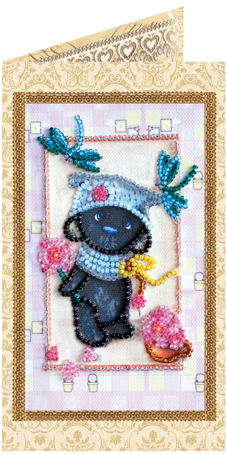 Postcards Bead Embroidery Kit Postcard bead embroidery kits Teddy bear and dragonfly