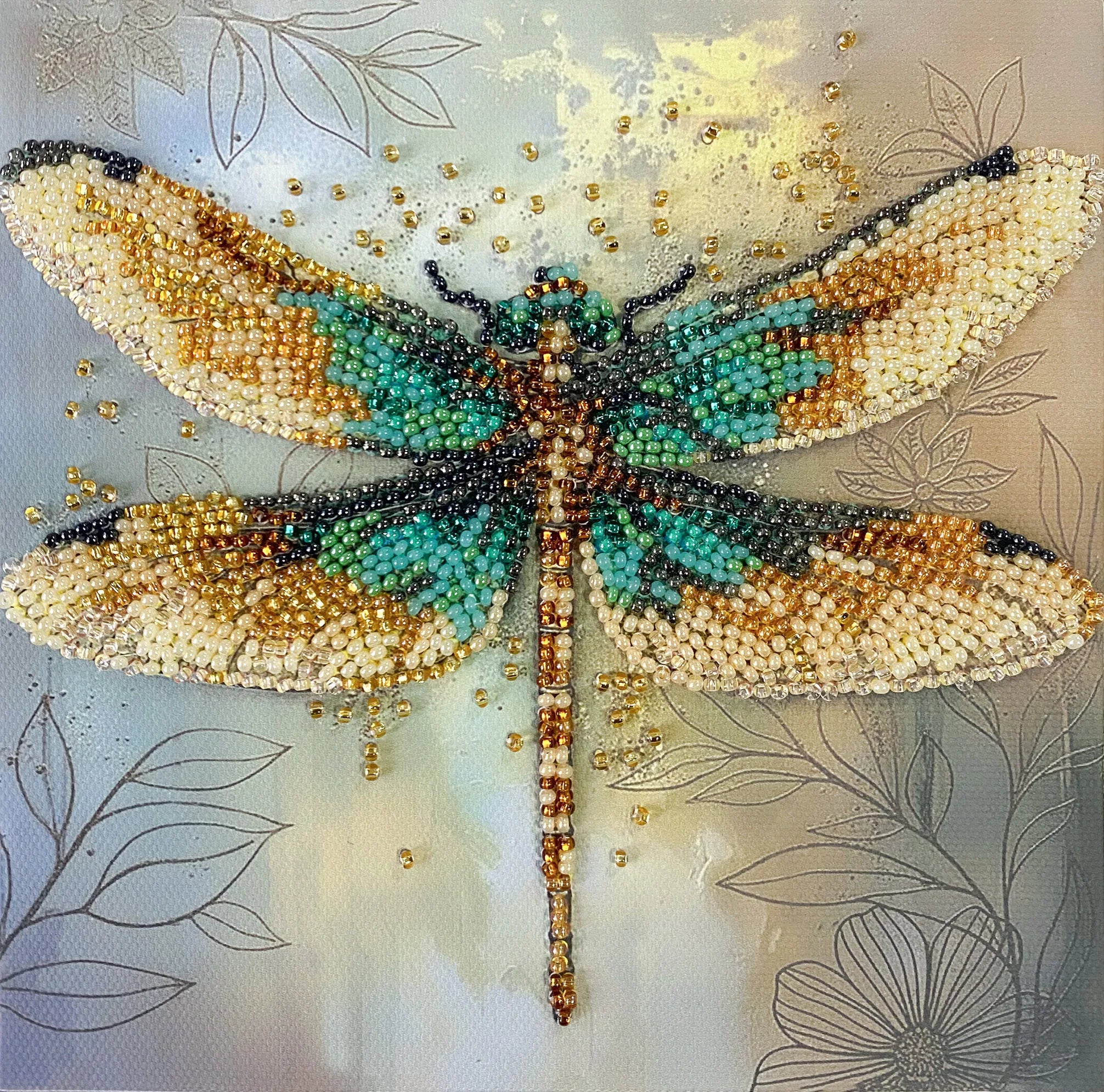 Bead Embroidery Kit Mini Bead embroidery kit Emerald wings (Animals and birds)
