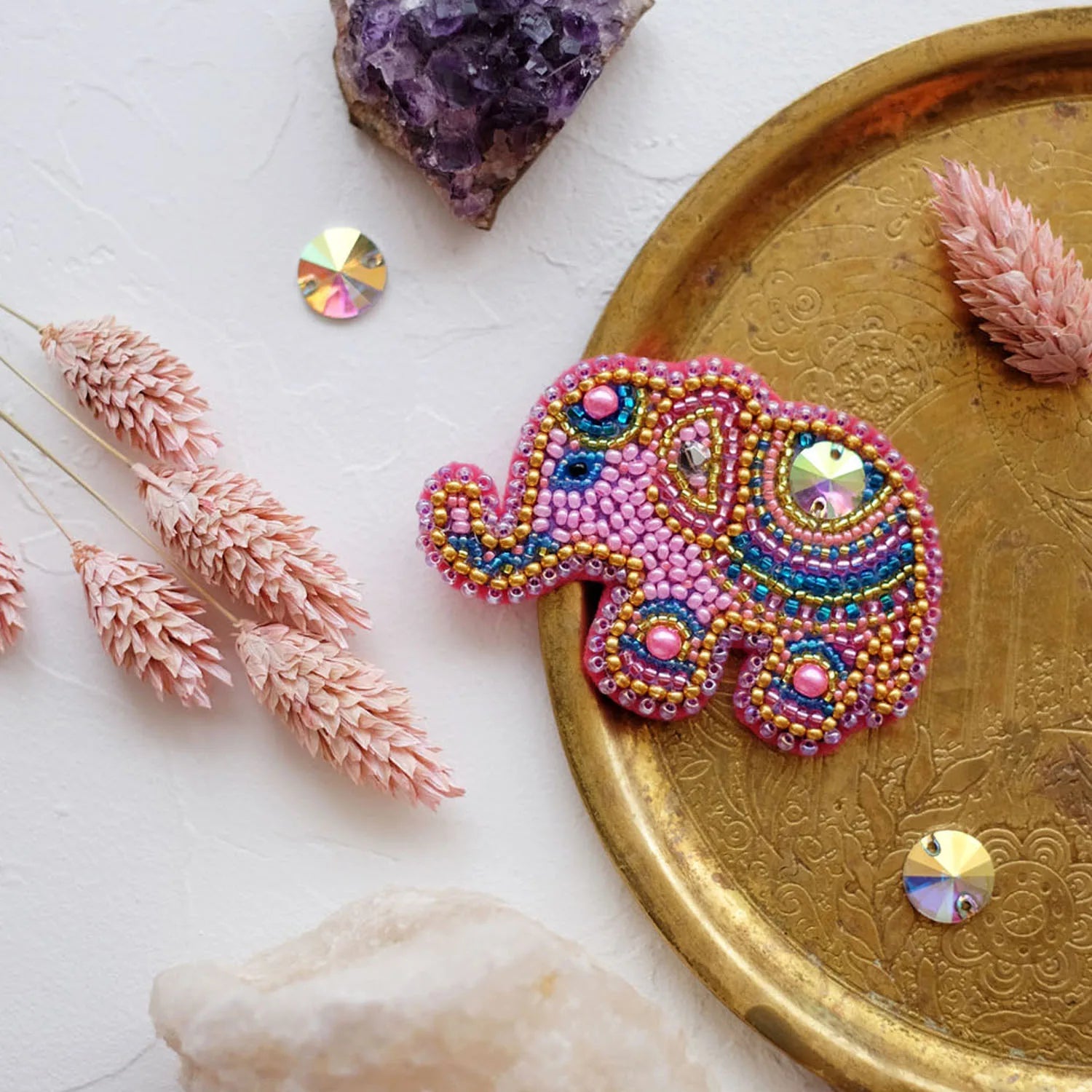 Brooch Embroidery Kit Decoration Pink baby elephant