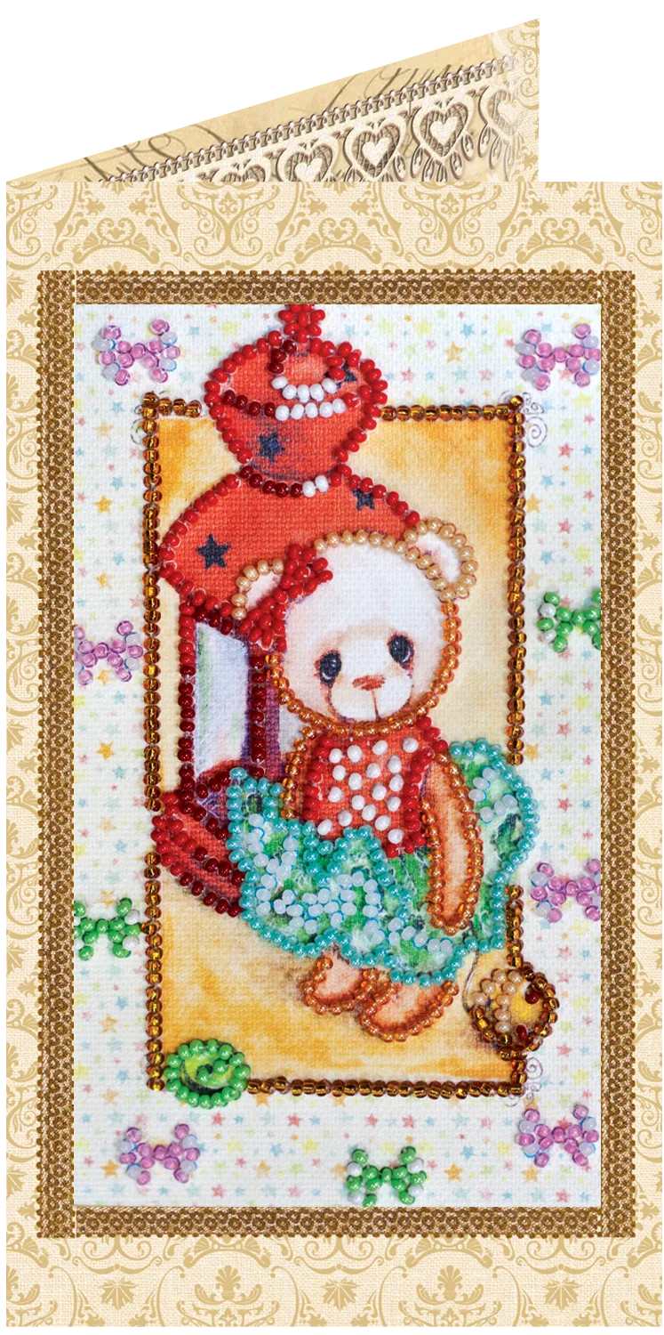 Postcards Bead Embroidery Kit Postcard bead embroidery kits Teddy bear - 1