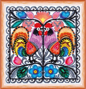 Bead Embroidery Kit Mini Bead embroidery kit Two cockerels
