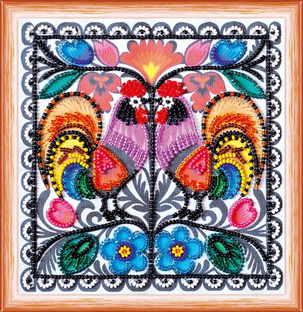 Bead Embroidery Kit Mini Bead embroidery kit Two cockerels