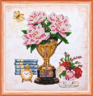 Bead Embroidery Kit Mini Bead embroidery kit Still lafe with a clock