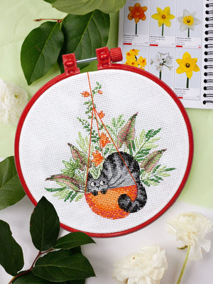Cross Stitch Kit Cross-stitch kits And in the basket is a cat