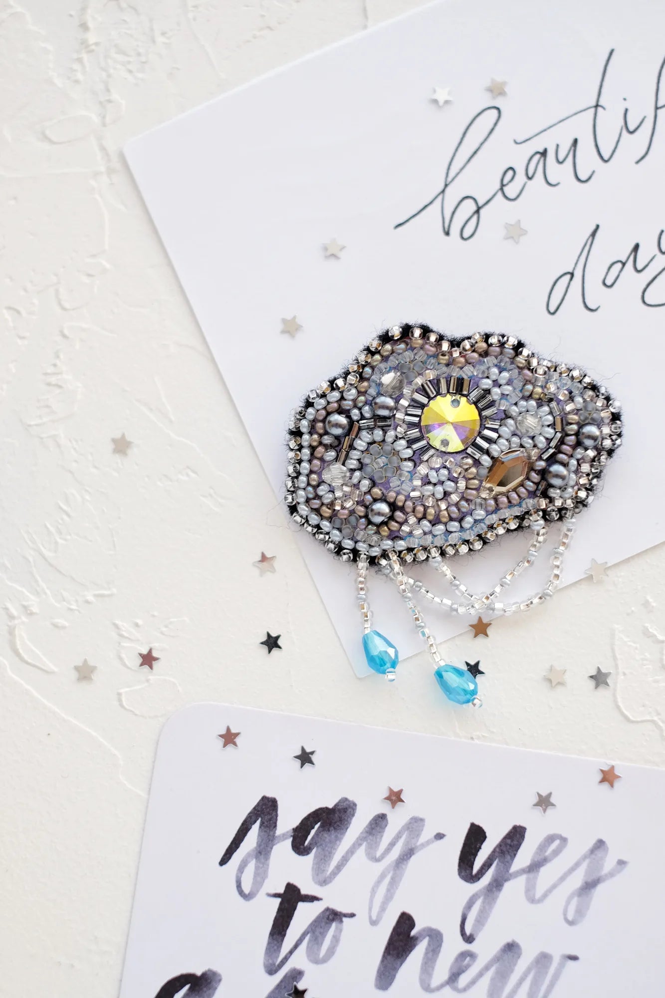 Brooch Embroidery Kit Decoration Silver threads