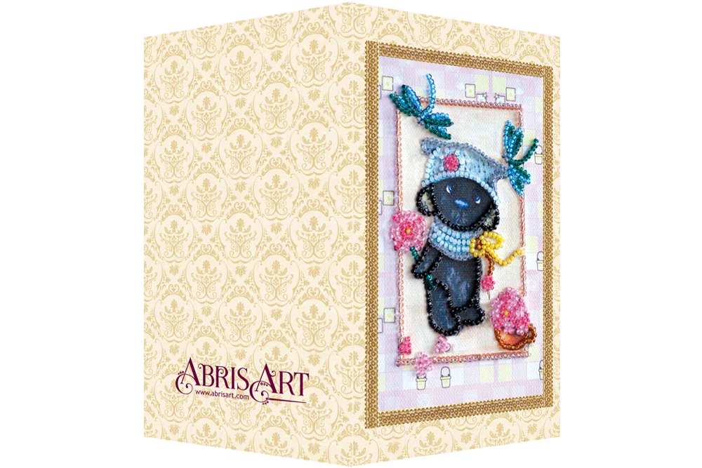 Postcards Bead Embroidery Kit Postcard bead embroidery kits Teddy bear and dragonfly