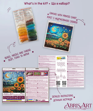 Bead Embroidery Kit Mid-sized bead embroidery kit Sunflowers in night’s embrace