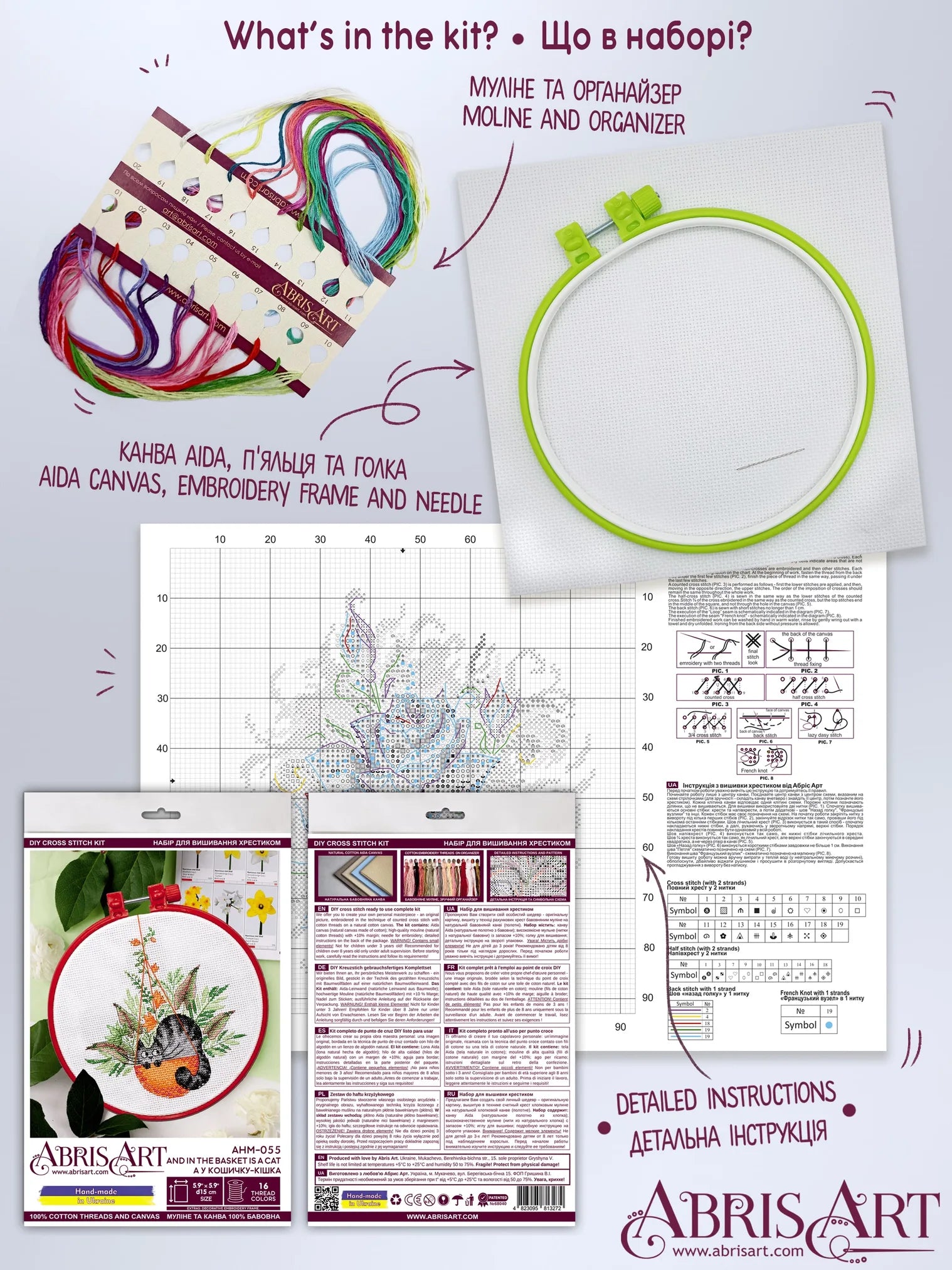 Cross Stitch Kit Cross-stitch kits And in the basket is a cat