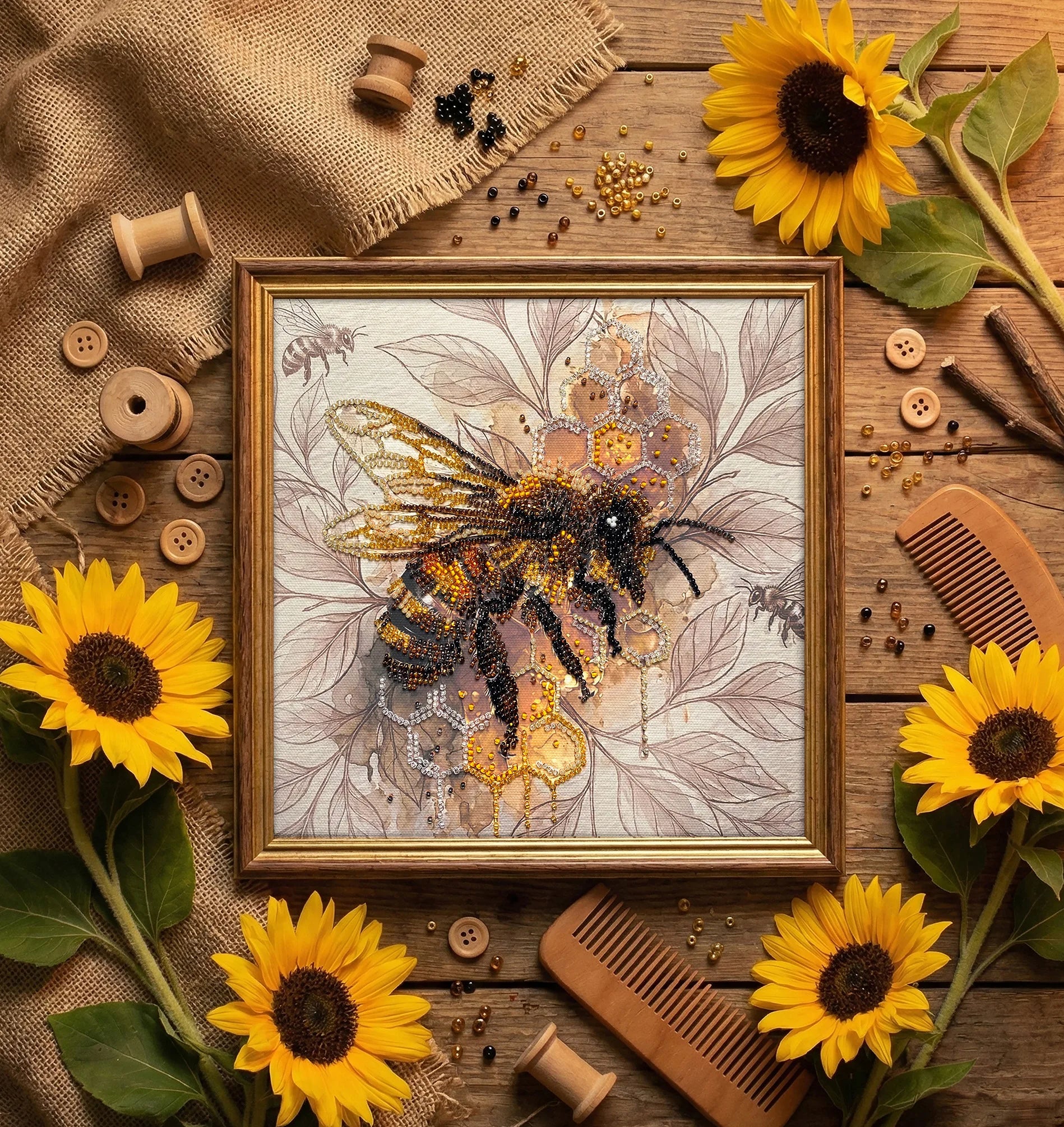 Bead Embroidery Kit Mid-sized bead embroidery kit Golden honey (Animals and birds)