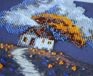 Bead Embroidery Kit Mini Bead embroidery kit Cottage Beneath the Clouds