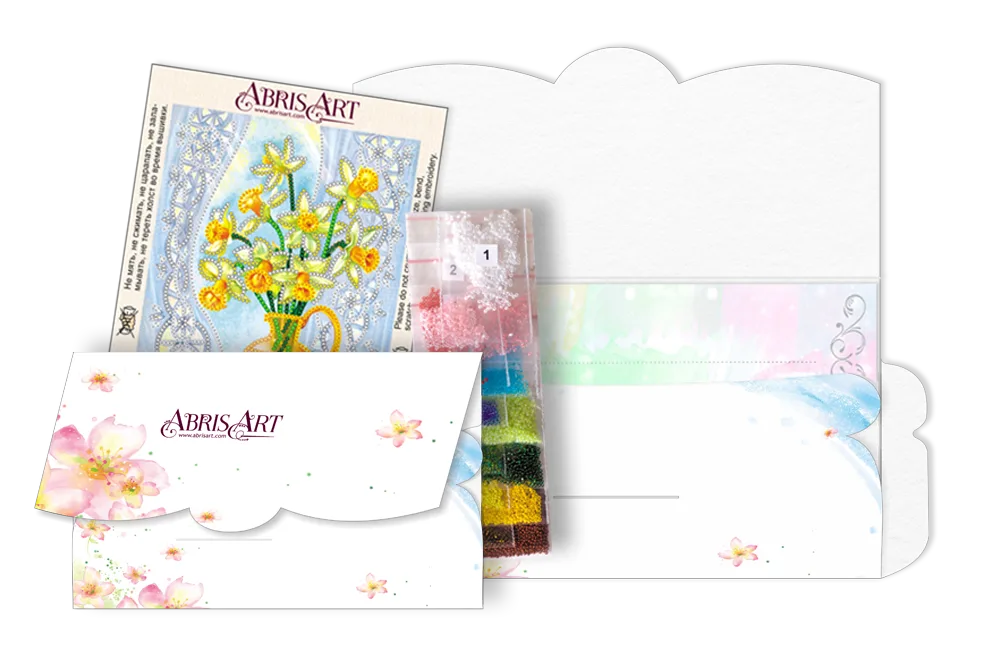 Postcards Bead Embroidery Kit Postcard-envelope for microbead embroidery Still Life with a Fan