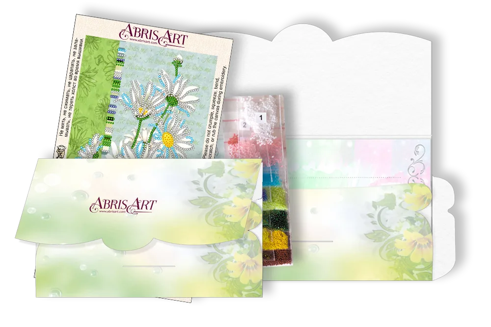 Postcards Bead Embroidery Kit Postcard-envelope for microbead embroidery Chamomile