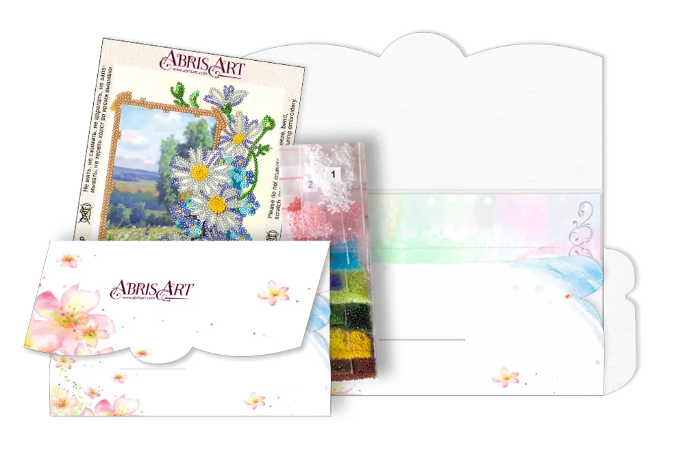 Postcards Bead Embroidery Kit Postcard-envelope for microbead embroidery Chamomile field