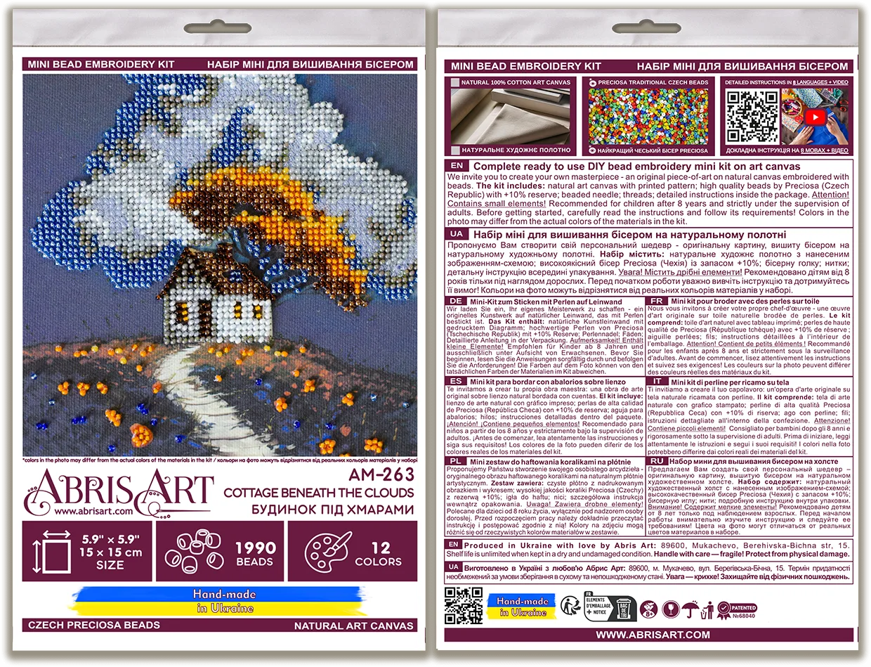 Bead Embroidery Kit Mini Bead embroidery kit Cottage Beneath the Clouds