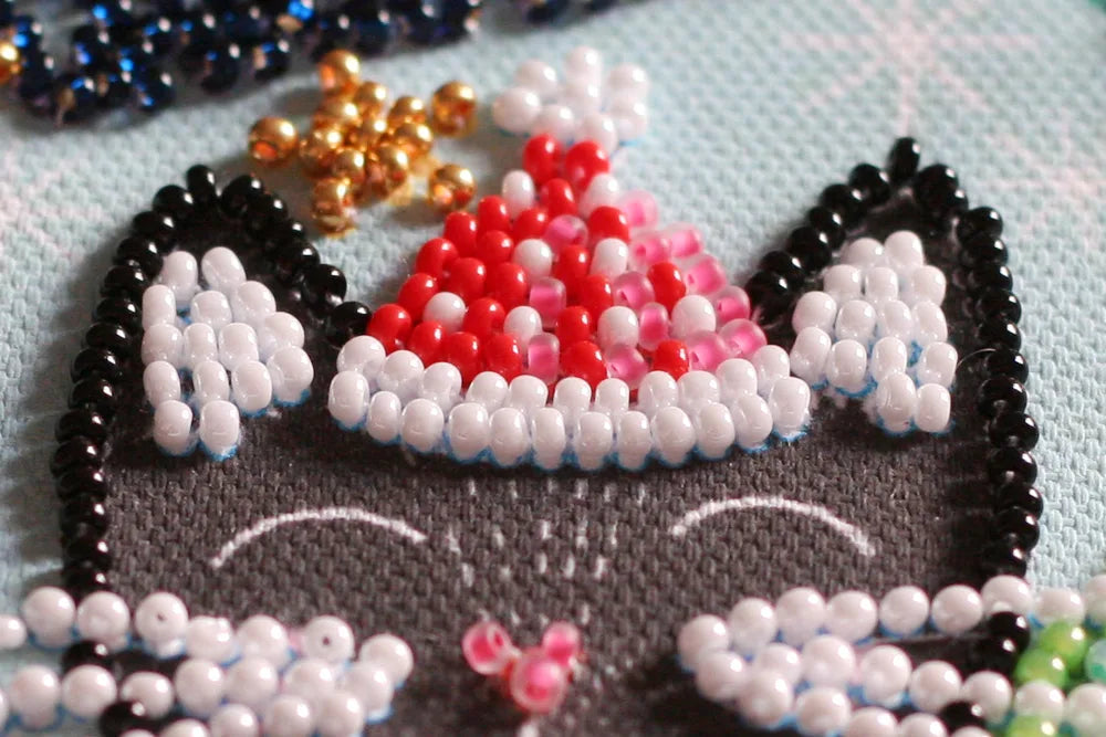 Bead Embroidery Kit Mini Bead embroidery kit Meow Christmas