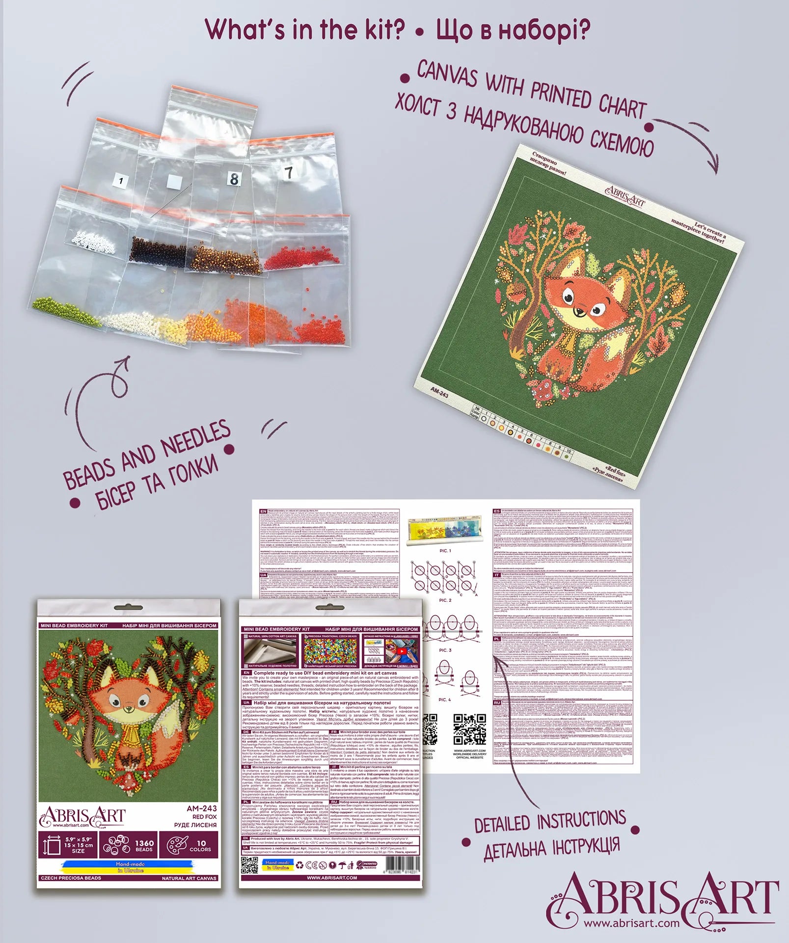 Bead Embroidery Kit Mini Bead embroidery kit Red fox