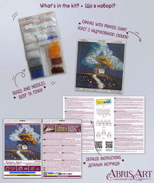 Bead Embroidery Kit Mini Bead embroidery kit Cottage Beneath the Clouds